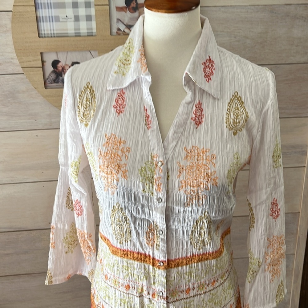 Faded Glory Crinkle Orange Top S - Picture 2 of 4